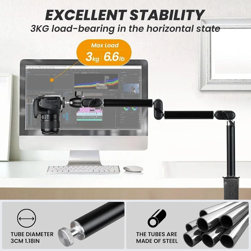 TARION TKA01-M Desk Camera Mount Stand‎ – Heavy Duty Articulating Arm Clamp